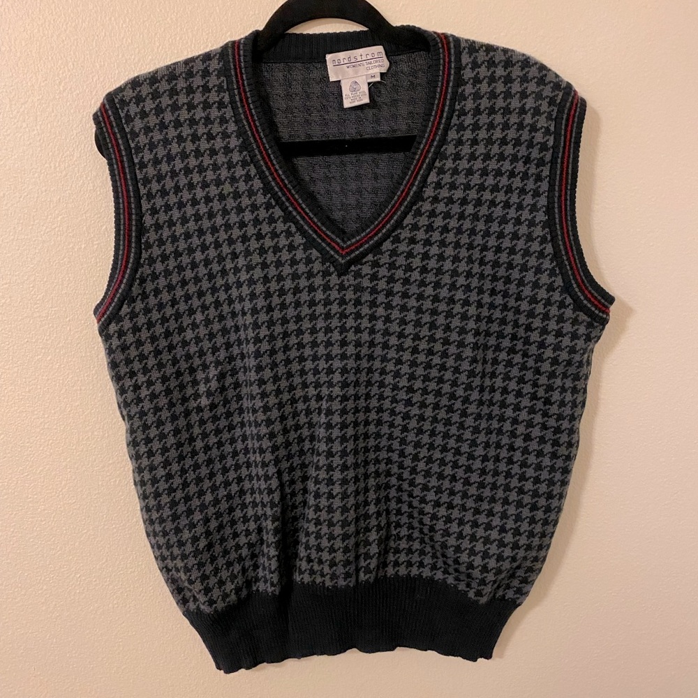 Nordstrom women merino wool houndstooth vest - size med - vintage preppy